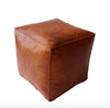 Pouf en cuir carré Cognac