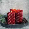 Bougies LED bloc - Lot de 3 pcs Rouge nacré avec télécommande