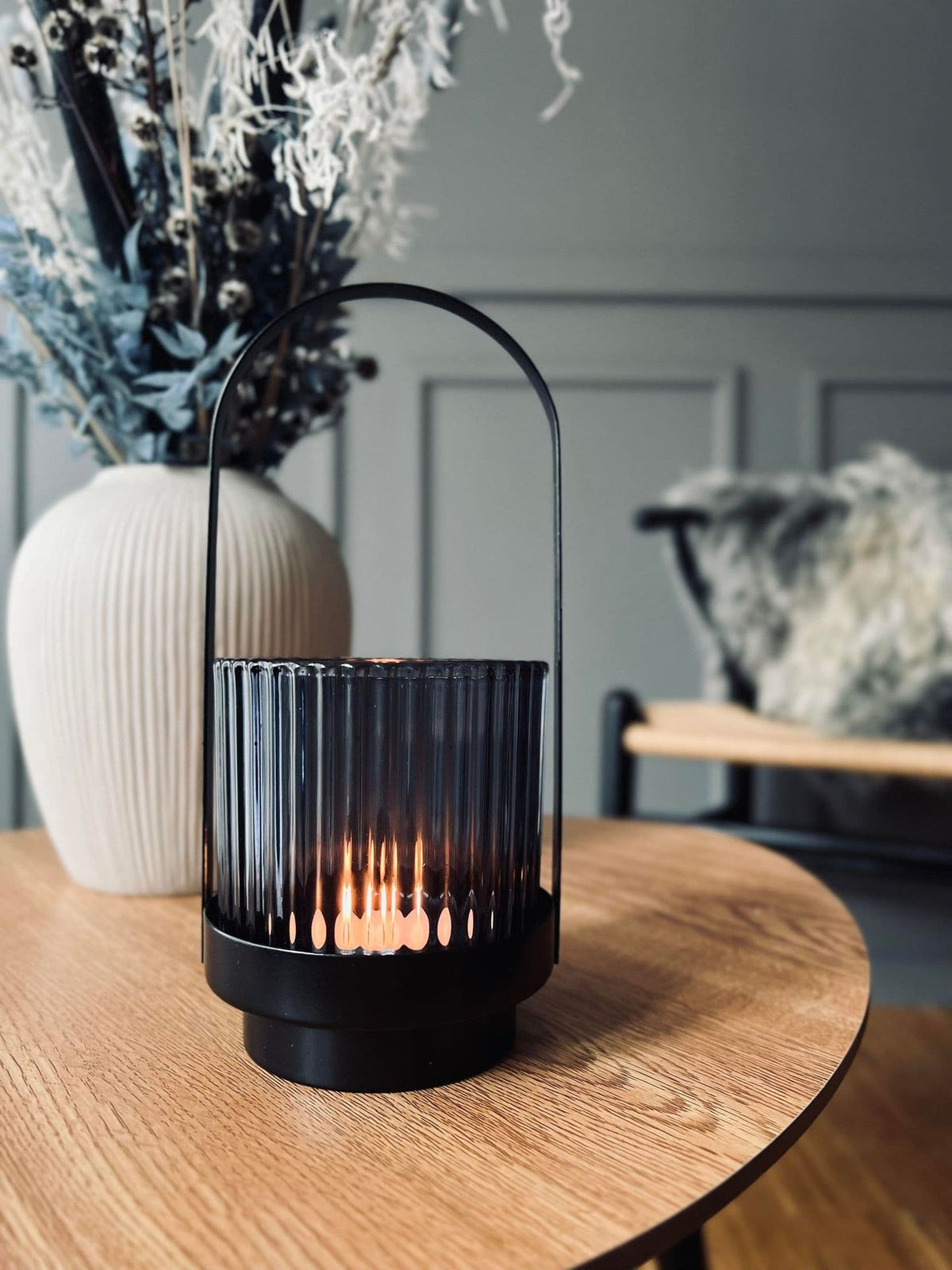 Lysestage / lanterne - Grå glas - VIAMAJA.DK