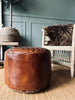 Pouf à plateau tressé - Cognac