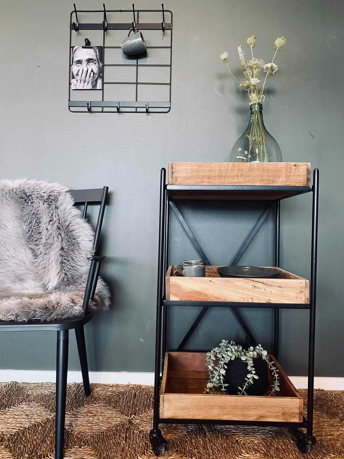 Rullevogn med 3 bakker - Industrielt design - VIAMAJA.DK