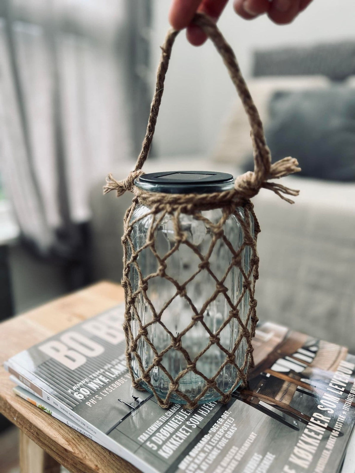 Solcelle lanterne - Glas og jute - VIAMAJA.DK