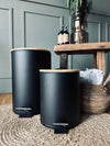 Poubelle de toilette avec couvercle en bambou – Noir moyen
