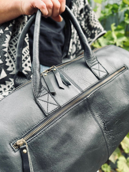 Weekendtaske - Black leather - VIAMAJA.DK