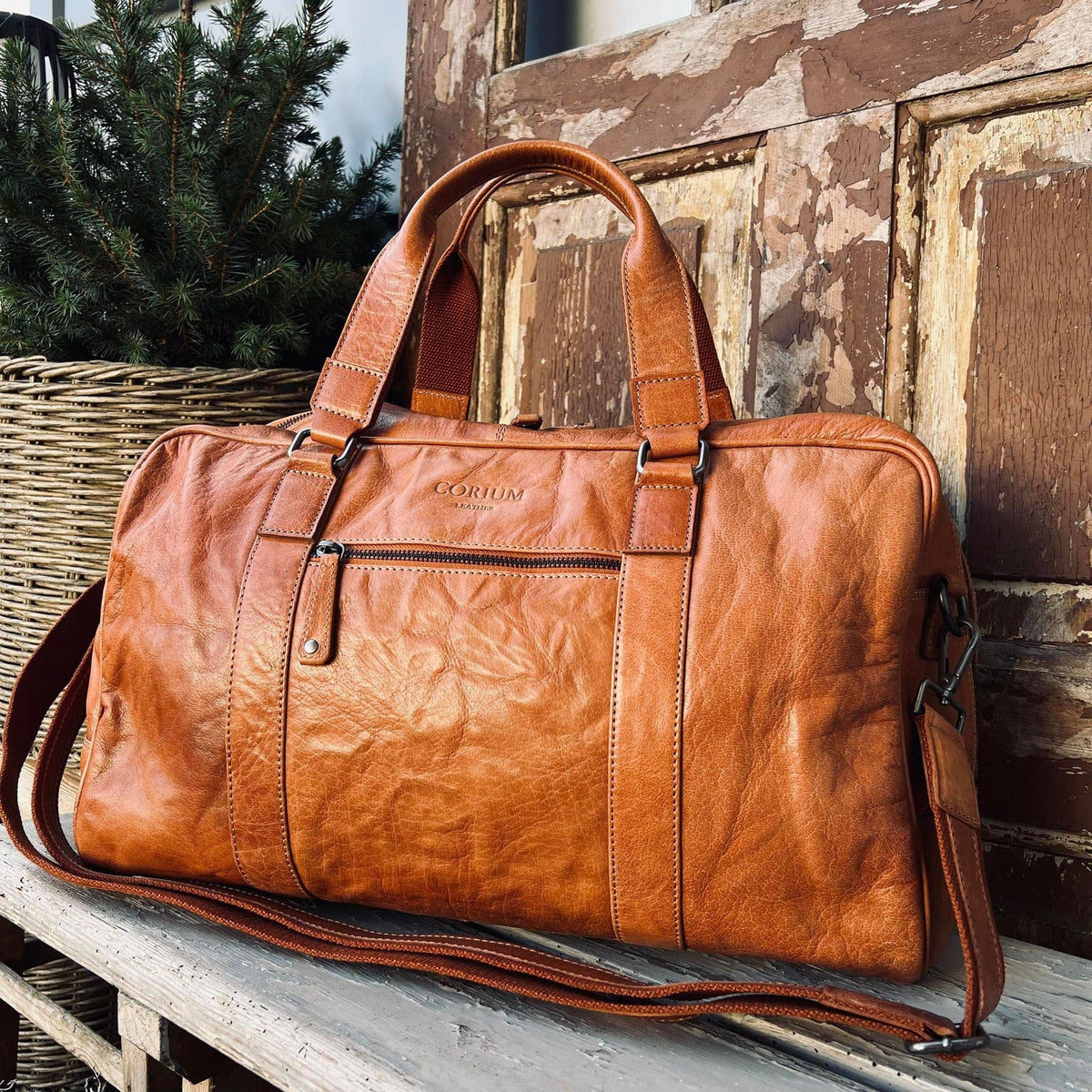Weekendtaske Holdall Cognac skind - VIAMAJA.DK