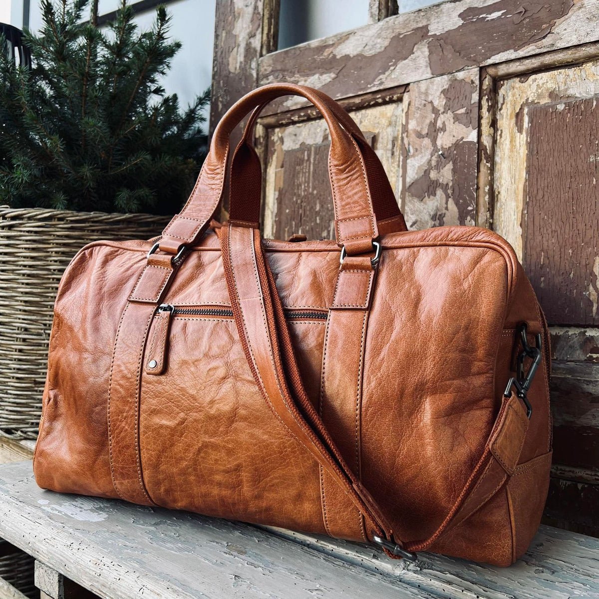 Weekendtaske Holdall Cognac skind - VIAMAJA.DK