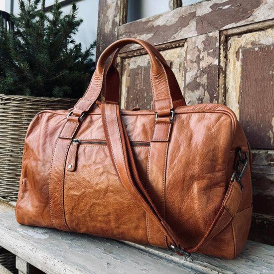 Weekendtaske Holdall Cognac skind - VIAMAJA.DK